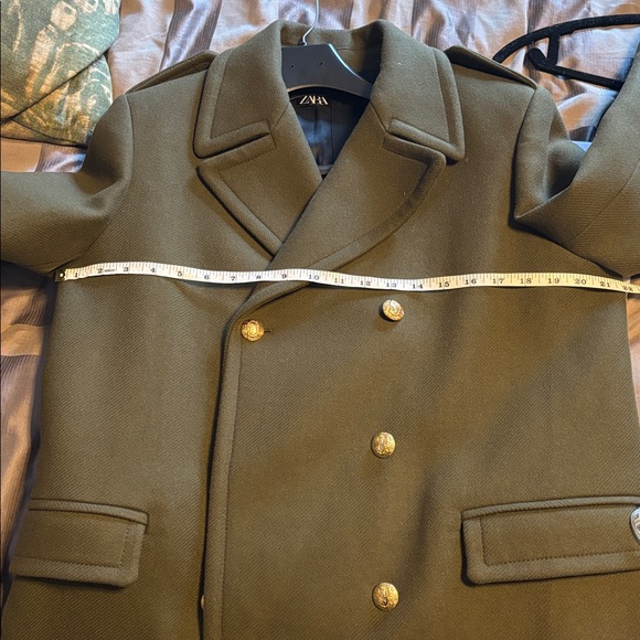 Zara Woman’s Olive Double-Breasted Coat with Gold Buttons - Picture 8 of 9